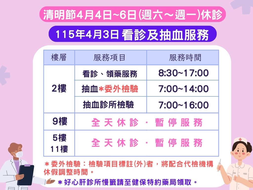 4月3日看診及抽血公告